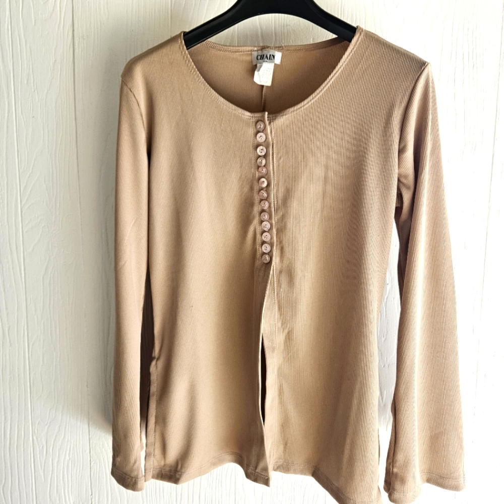Y2K Tan Split Front and Side Chain USA Top